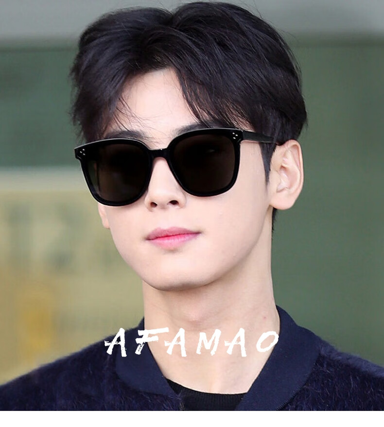 李易峰孟美岐黑色偏光墨镜女韩版复古方框太阳镜男情侣眼镜 黑色(护眼