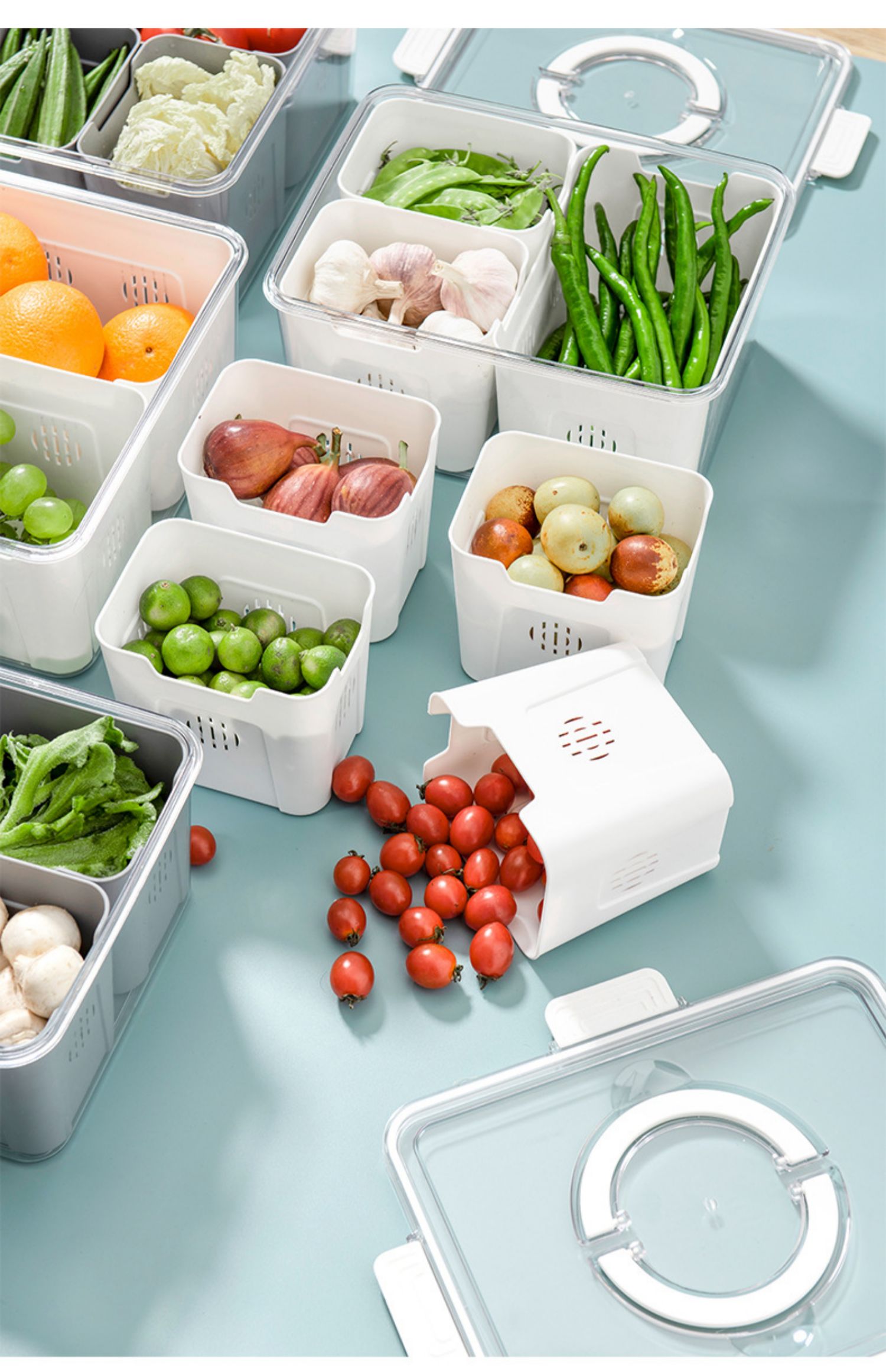 96特百惠商场同款冰箱分格密封保鲜盒食品级家用厨房水果蔬菜沥水洗
