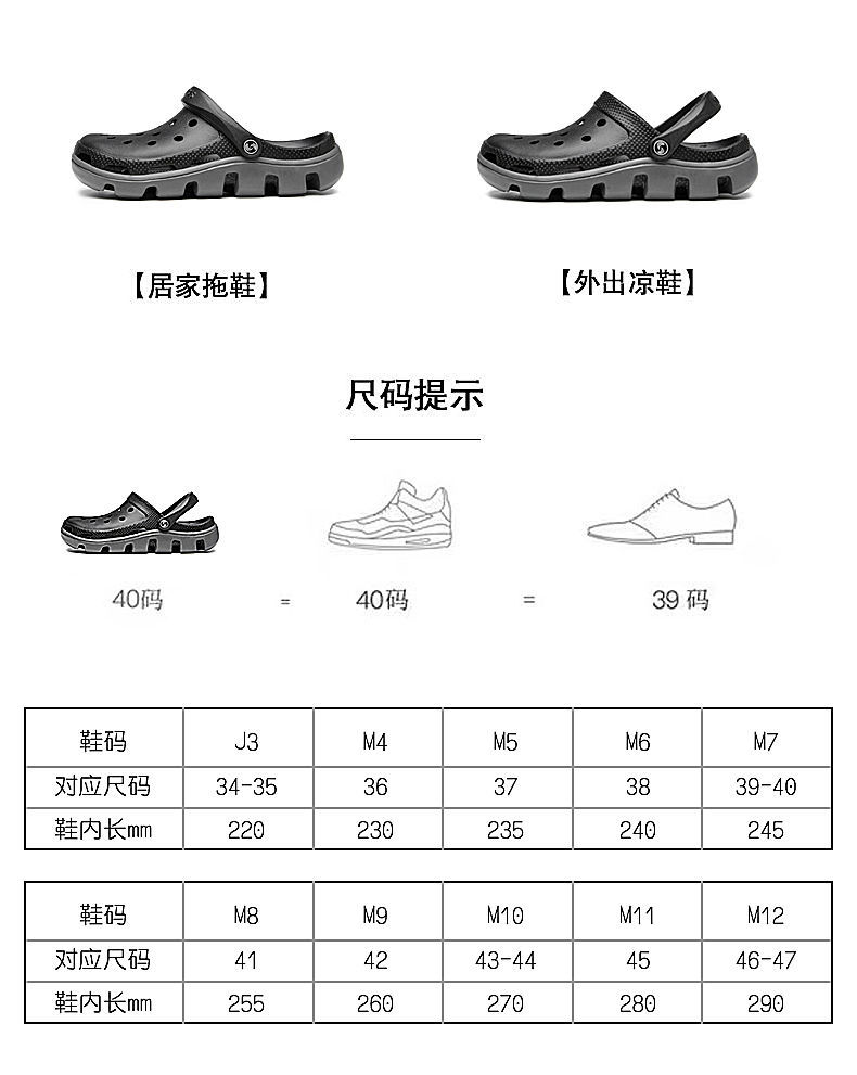 同款洞洞鞋男潮鹿晗防滑厚底软底沙滩鞋拖鞋凉鞋外穿夏色40标准码