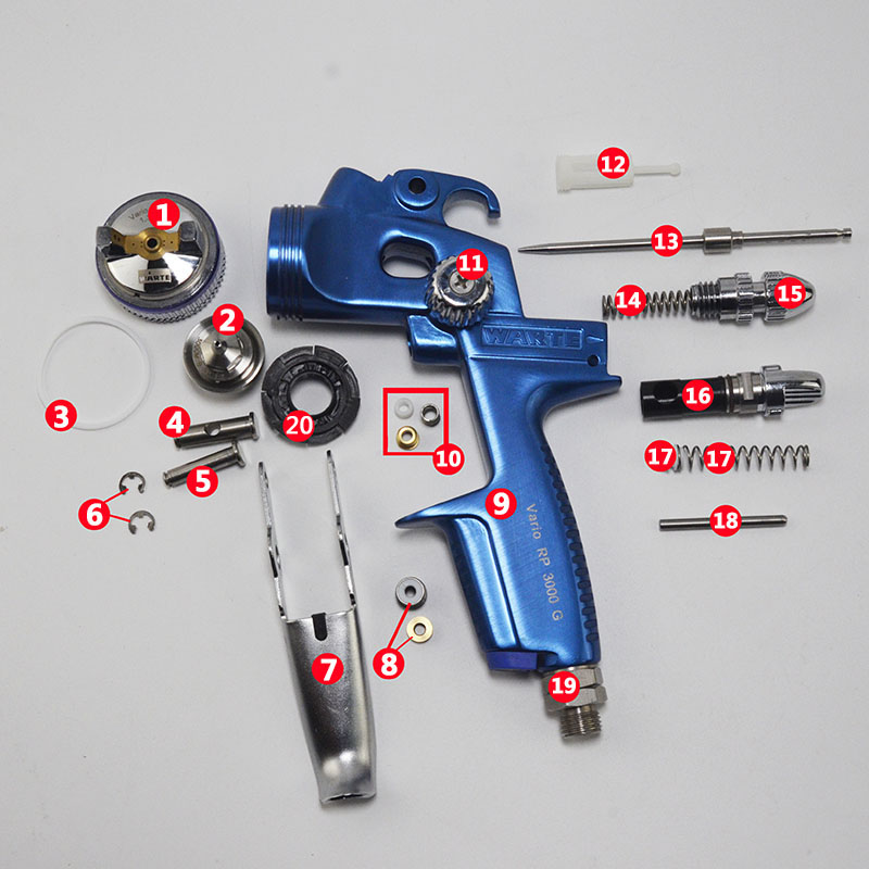 喷枪配件瓦尔特3000b喷枪配件喷嘴枪针空气帽调节旋钮 卡簧一对(6)