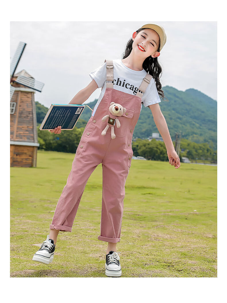 艾诺轮儿童背带裤女童中大童9一12岁小女孩夏装夏天百搭休闲吊带外穿