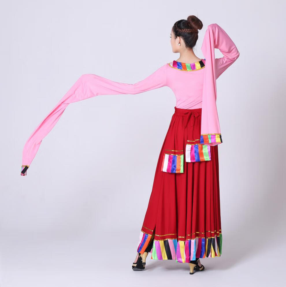 颂伊莎 藏族舞蹈服装女广场舞套装藏族舞蹈半身长裙大摆裙民族舞套裙