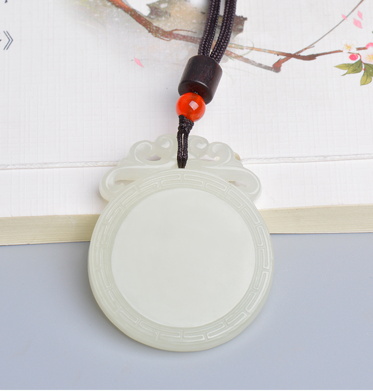 珠玥珠宝平安无事牌玉女款和田玉吊坠圆形玉石项链玉佩带证书平安无事