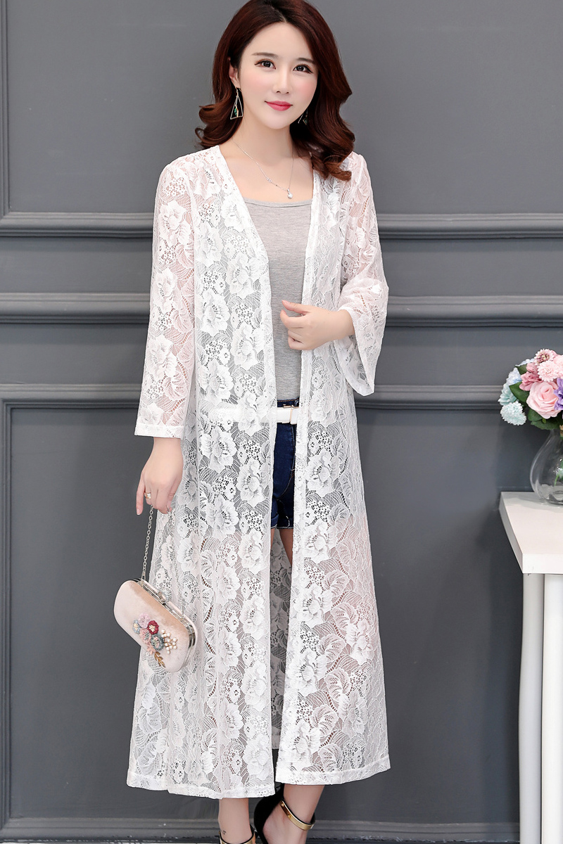 披风蕾丝长款披肩镂空防晒衣女中夏季薄款外搭空调开衫外套宽松 浅