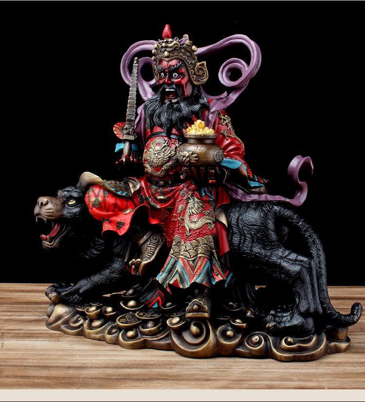 赵公明财神黄铜像 纯铜赵公明神像五路财神武财神骑虎像赵元帅黑脸正