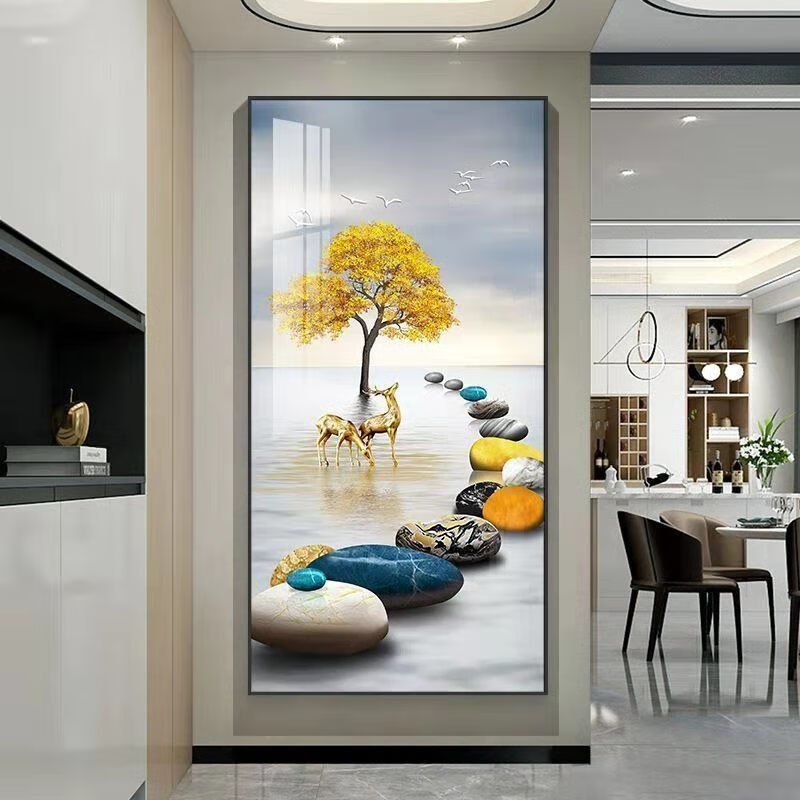 现代风装饰画入户玄关装饰画轻奢现代简约挂画走廊过道墙画进门画竖版