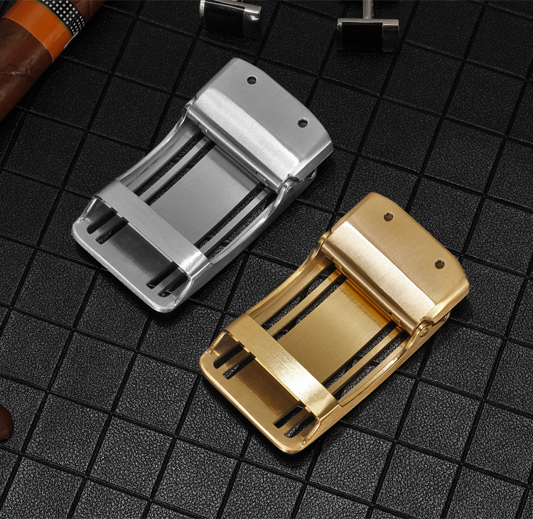 高品质无牙扣自动扣皮带扣头无孔无卡槽腰带扣头男不锈钢滚轴银色内径