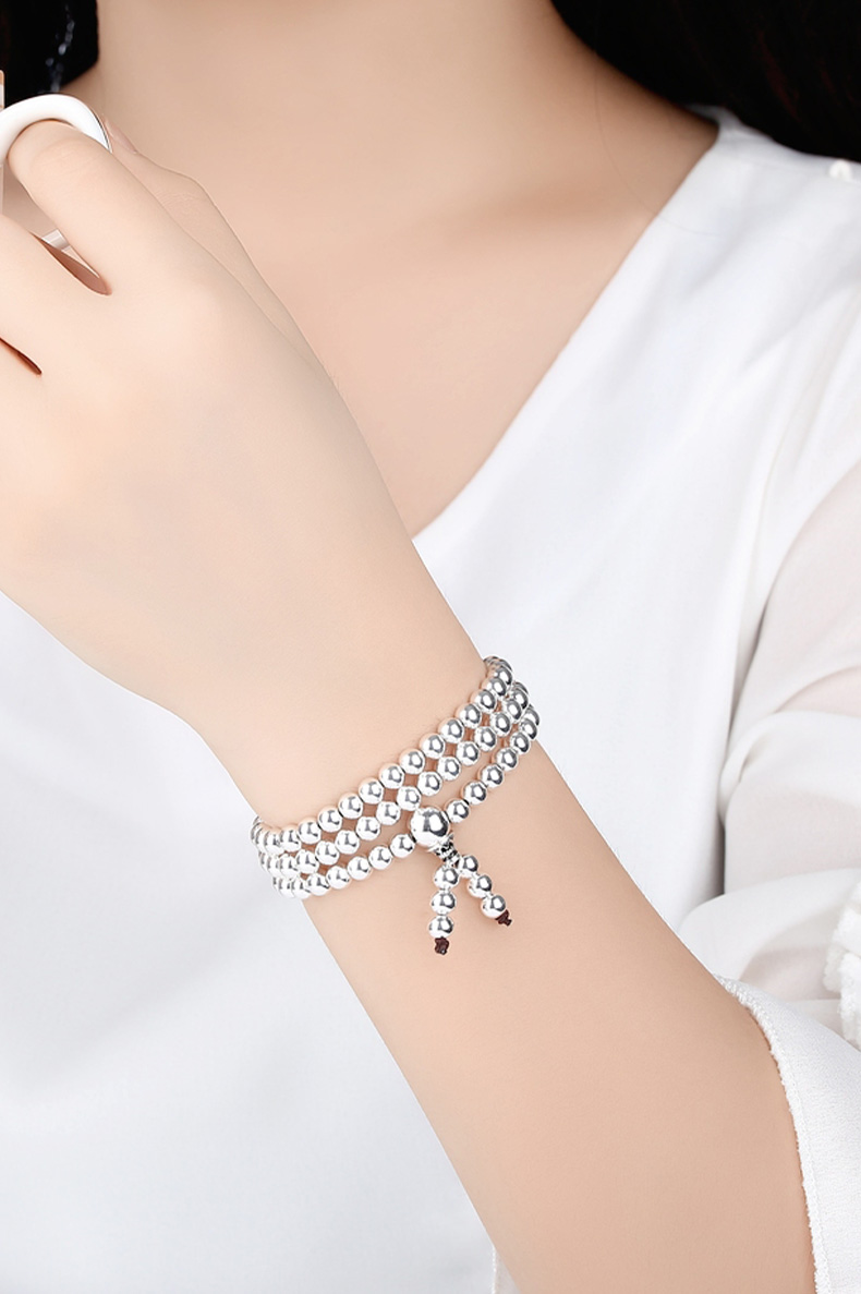 108颗圆珠999纯银珠珠手链女串珠珠子佛珠足银2021年新款银饰手串