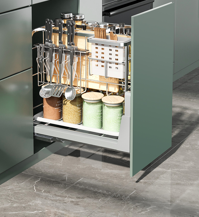 定制拉篮厨房橱柜调味篮304不锈钢柜内抽屉式分隔内置厨柜调料收纳架