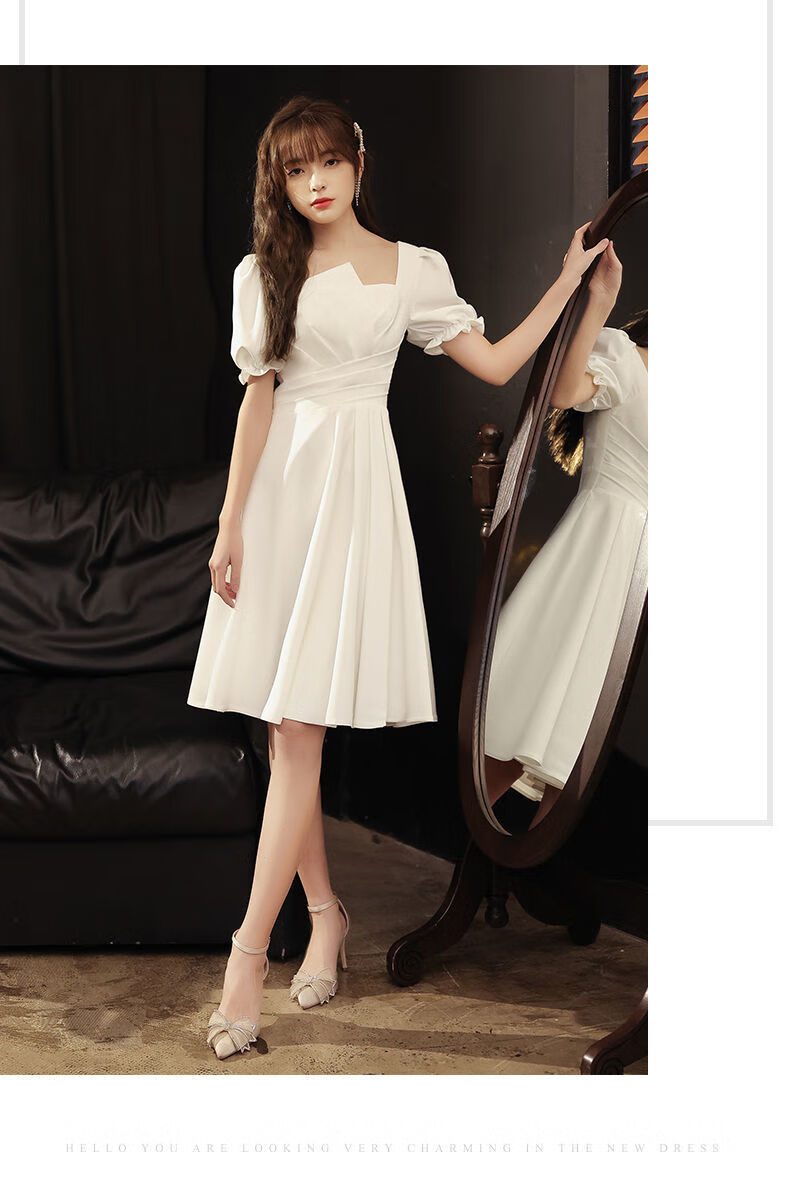 艺考礼服女学生小个子仙气伴娘服登记领证白色小礼服裙2022春秋高端