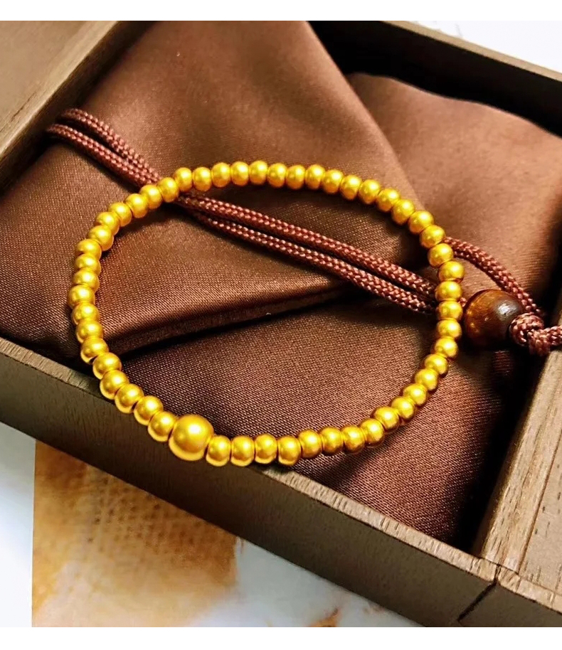 老凤凰黄金手镯女999足金豆豆手链小金珠串珠3硬金圆珠转运珠古法传承