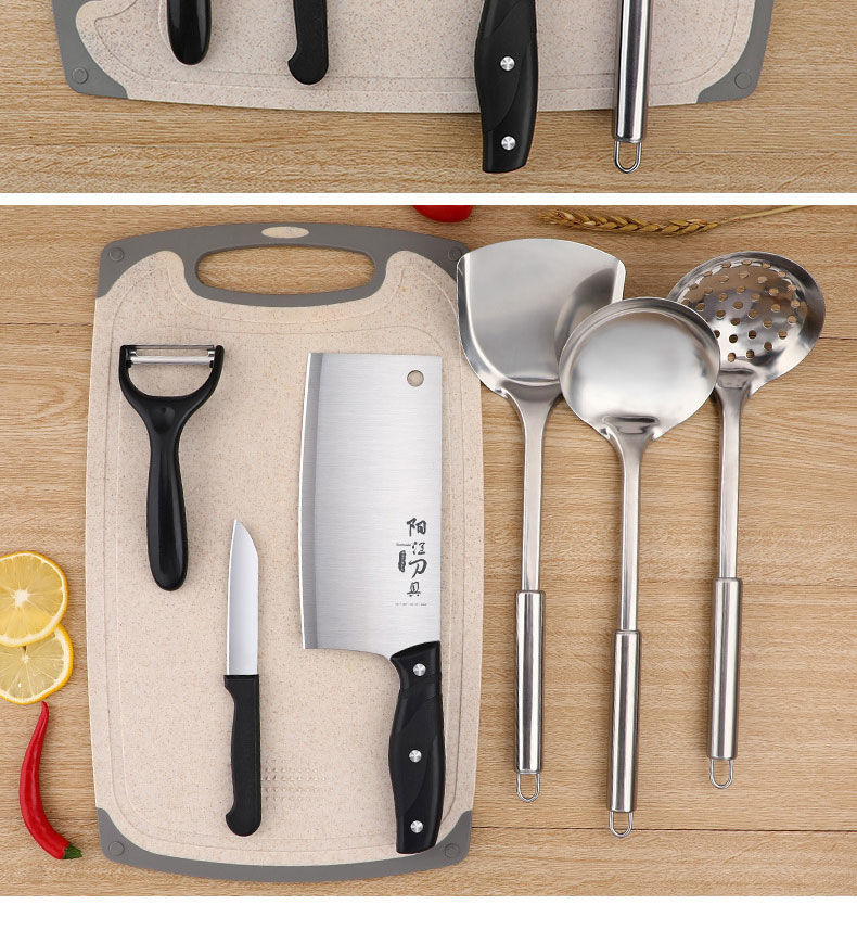 厨房用品大全锅碗瓢盆全套厨房刀具套装不锈钢菜刀防霉菜板削皮刀豪华