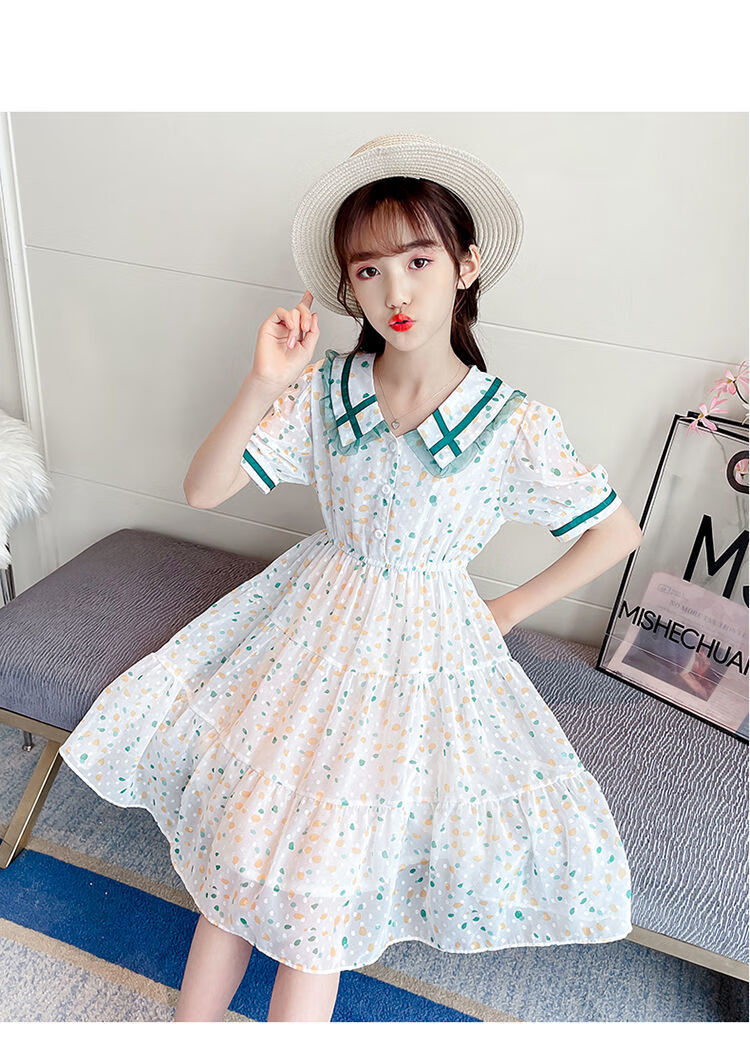 kmkq女童连衣裙休闲风儿童公主裙甜美学院风小女孩裙子9-12岁夏装新款