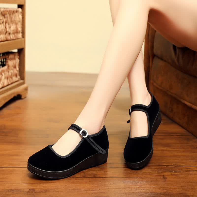 老北京布鞋女单鞋上班跳舞软底黑色布鞋女工作鞋舒适平底妈妈鞋 厚底