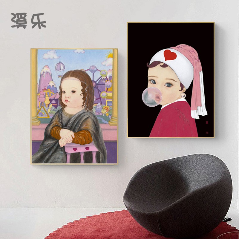 红圣q版肥胖版蒙娜丽莎挂画餐厅客厅创意壁画玄关酒店走廊过道装饰画