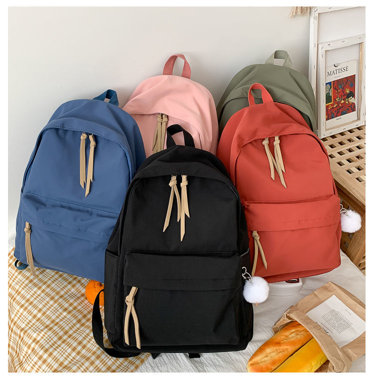 书包女学生韩版初中生高中生日系清新双肩包少女简约时尚背包桔红送毛