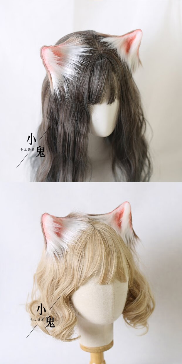 手作猫耳动物耳朵发夹ita仿真兽耳朵拍照猫佣发箍cos狼犬耳娘 全黑耳