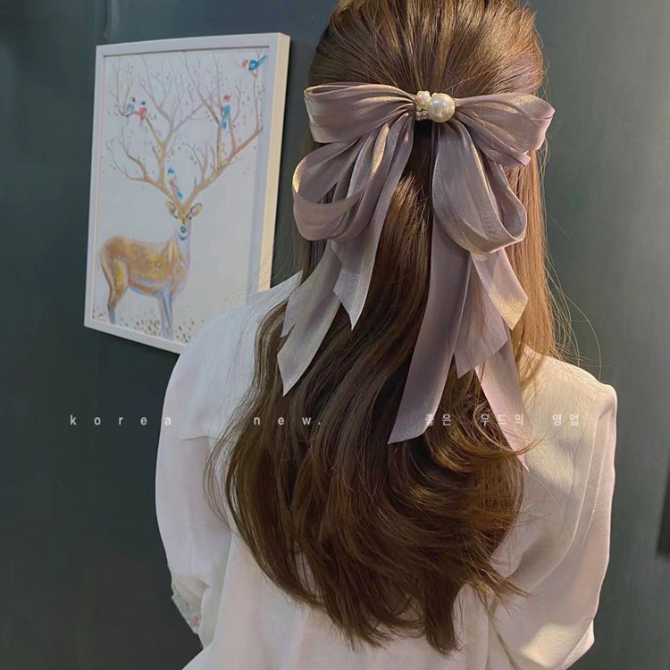 蝴蝶结头饰发夹韩国新款好看发饰飘逸头花后脑勺顶夹仙女发卡弹簧夹