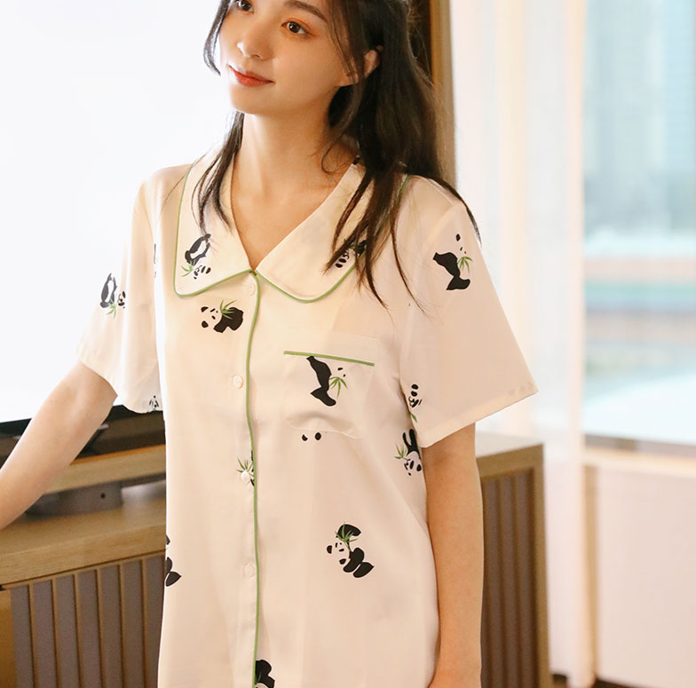 miss ponyo熊猫睡衣女春夏冰丝薄款短袖短裤2022年新款情侣家居服 男