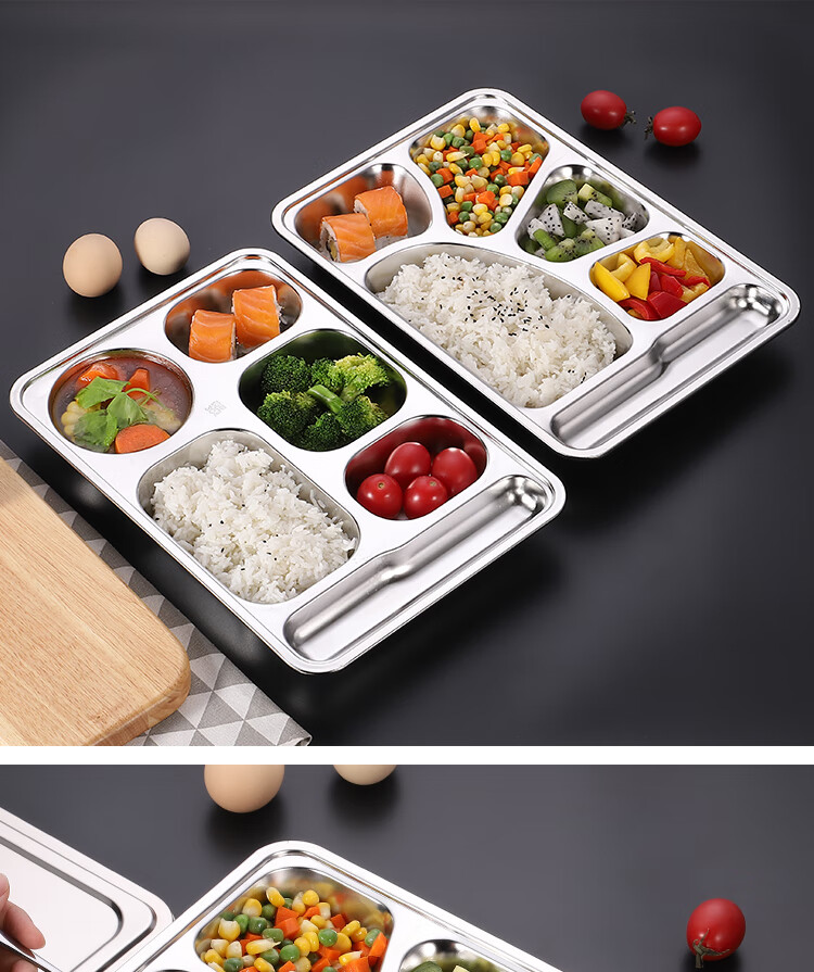 蒸煮侠特大号304不锈钢餐盘分格带盖成人家用学生饭盘食堂职工餐厅