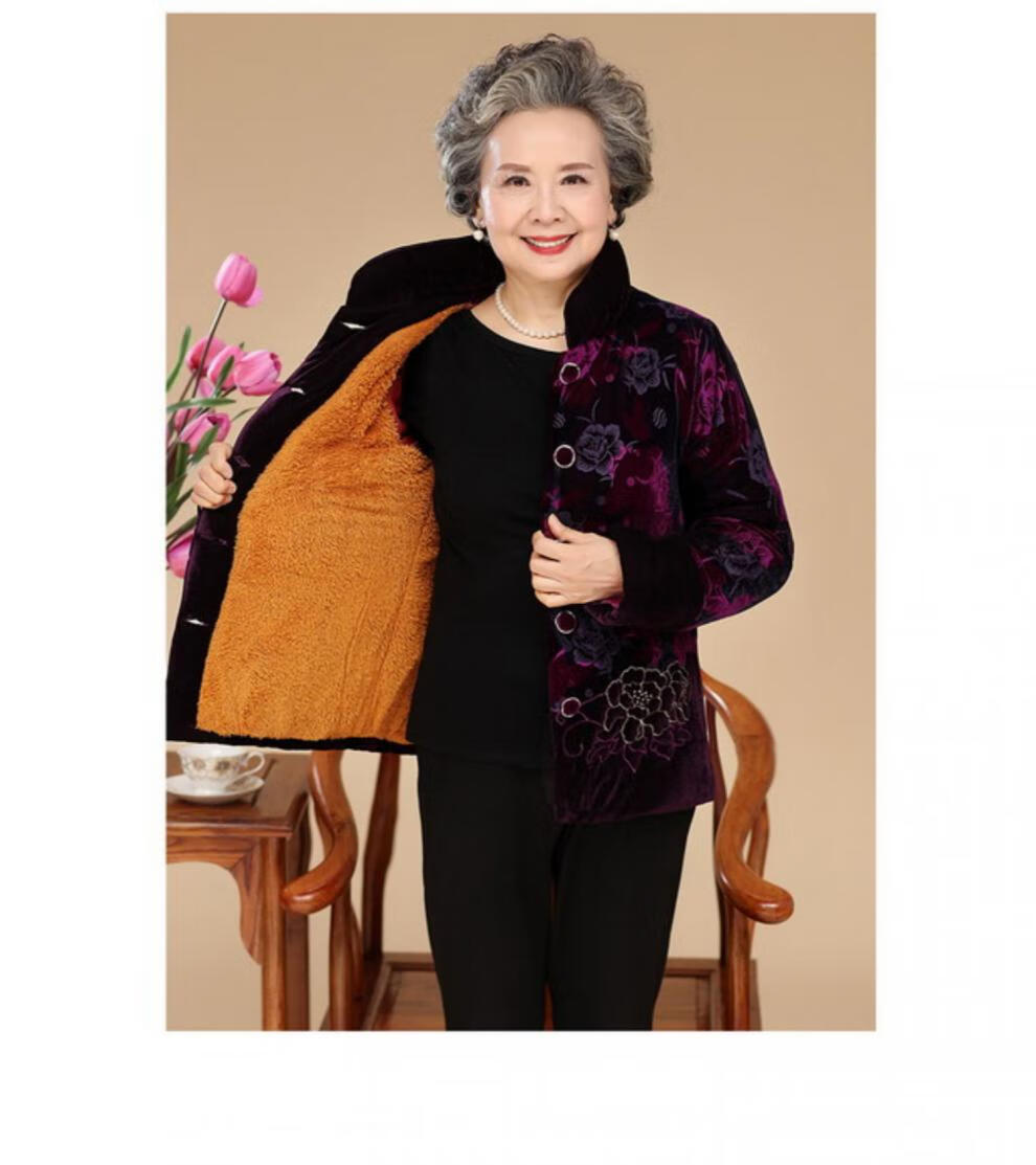 60-70岁小老太太的棉衣加绒保暖奶奶装中老年人女装冬装加厚大码