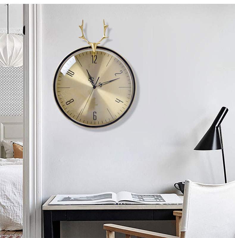 【品质好物】北欧轻奢纯铜挂钟客厅家用时尚鹿头石英钟简约现代装饰挂