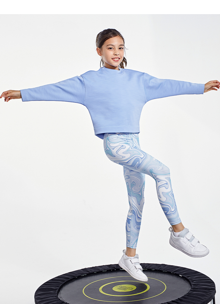 新款印花儿童瑜伽服裤女宝紧健身弹力速干运动跑步打球训练服 黑(儿童