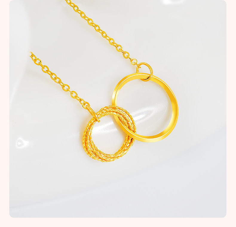 老凤祥同款 黄金一体项链女双环套链足金吊坠锁骨链金链子细金子 黄金