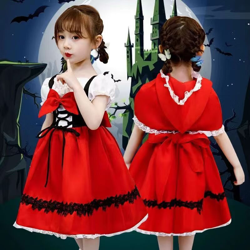 童话角色扮演小红帽儿童演出服装女童万圣节cosplay幼儿园公主裙 酒
