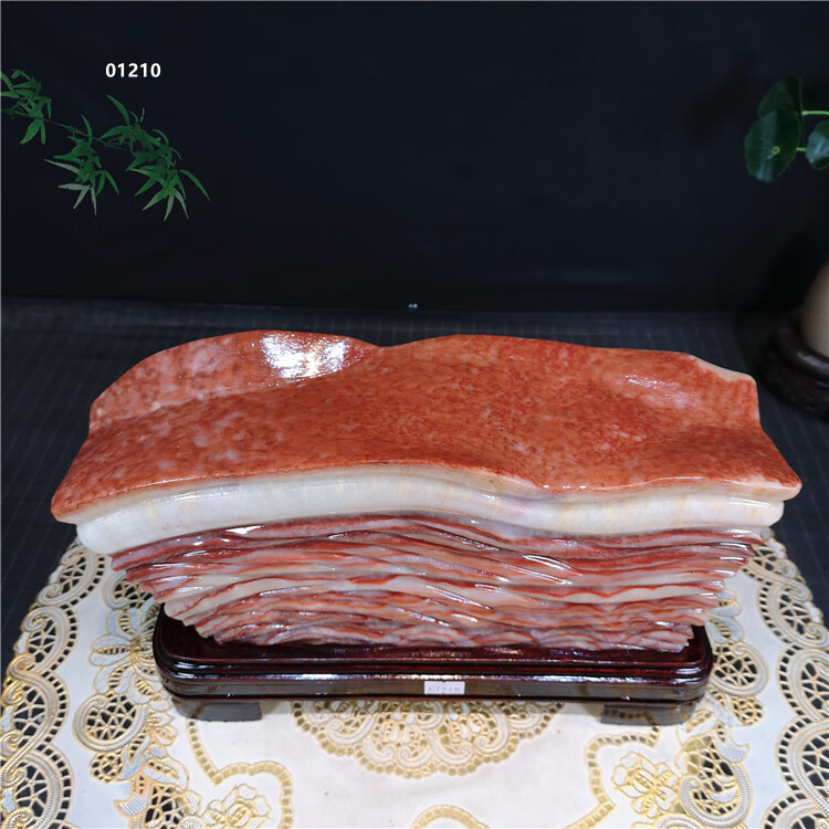 猪肉石奇石猪肉石天然原石观赏石红烧肉腊肉五花肉玉石装饰摆深紫色0