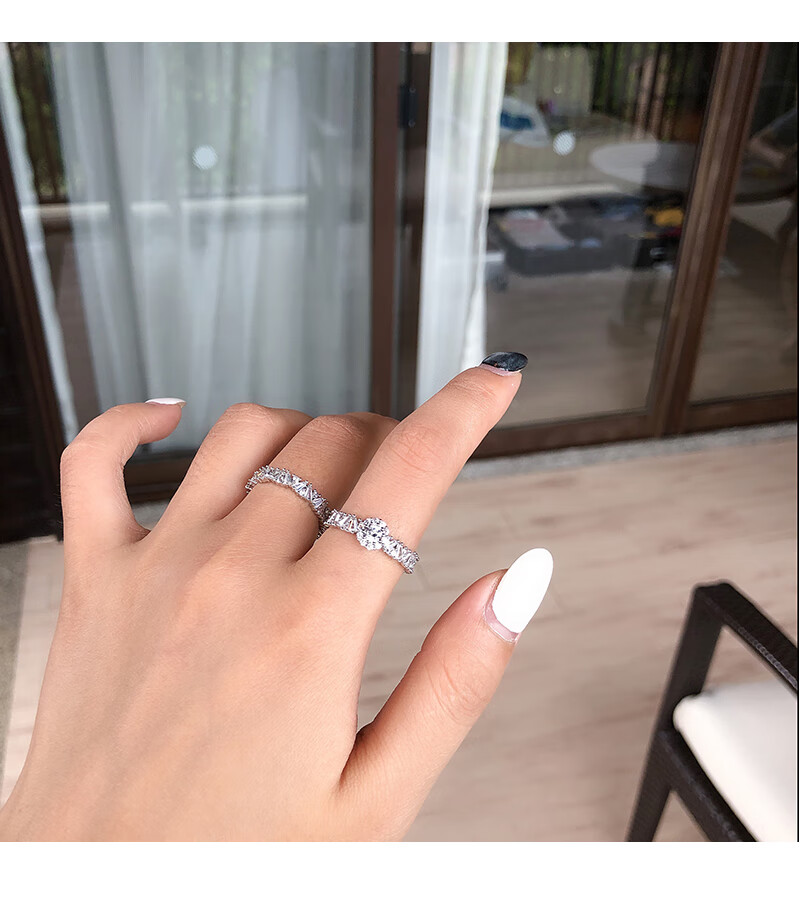 杜缇(du ti)s925纯银组合叠戴戒指女小众设计潮气质网红钻戒双层指环