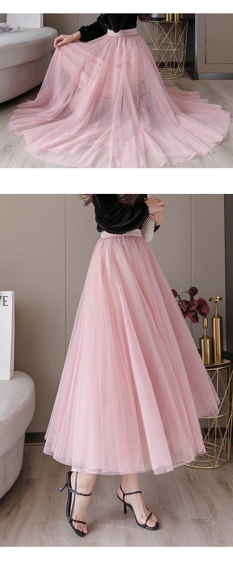 纱纱裙网垂坠感显瘦胯大a字裙高腰春季中长款女式半截裙下半身沙裙子