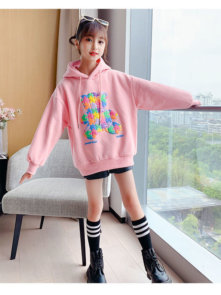 女大童卫衣款女孩1015岁上衣儿童长袖学生外穿连帽打底衫2022款童定制