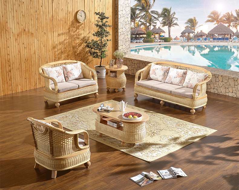 洛淼藤沙发客厅组合藤椅沙发五件套藤竹沙发实木沙发藤木沙发藤编家具