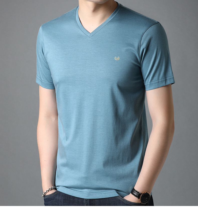 恒源祥短袖桑蚕丝t恤男夏季新款半袖纯色圆领体恤衫休闲上衣 中紫 185