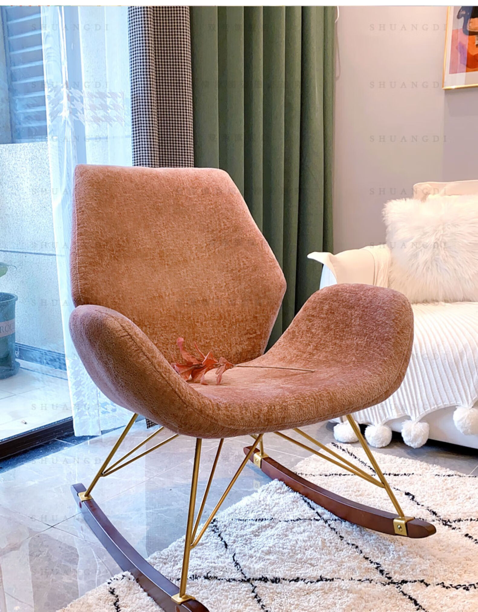 网红单人阳台懒人躺椅北欧遥椅休闲椅简易科技布轻奢客厅摇椅沙发