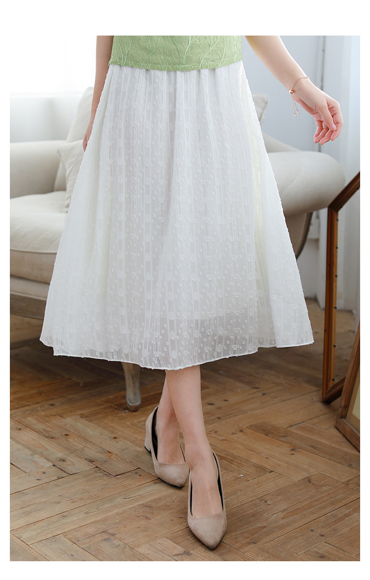 勿忘花雪纺半身裙女2020新款夏季高腰显瘦气质高腰淑女白色裙子 白色