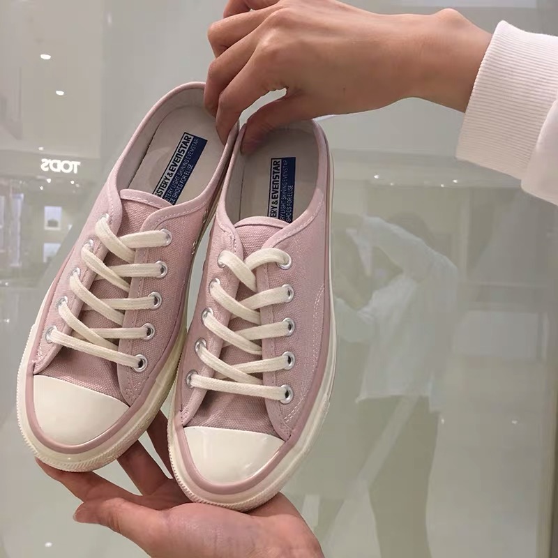 evenstar包头半拖鞋男女同款夏季凉爽透气休闲系带帆布鞋2020新款