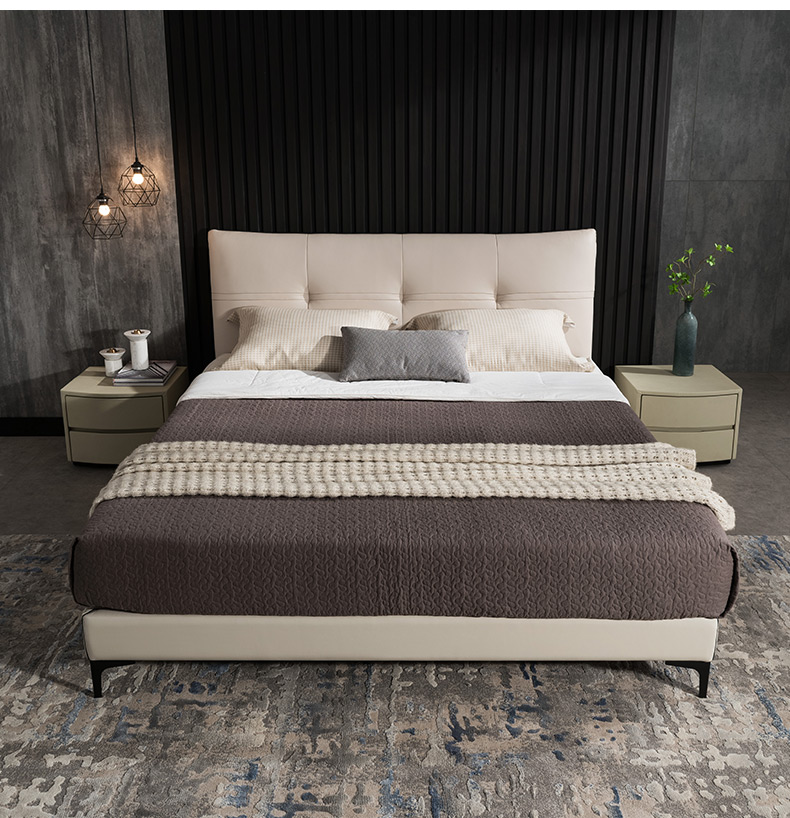 主卧婚床床现代简约实木软包轻奢网红床双人慕斯 灰蓝色(床架 排骨架)