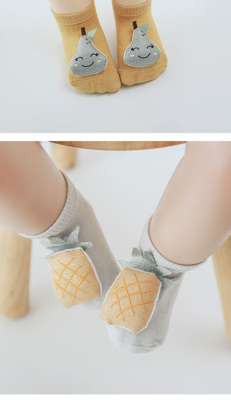 袜子春秋薄男女小孩新生儿宝宝袜子夏卡通纯棉防滑学步地板袜 菠萝 xs