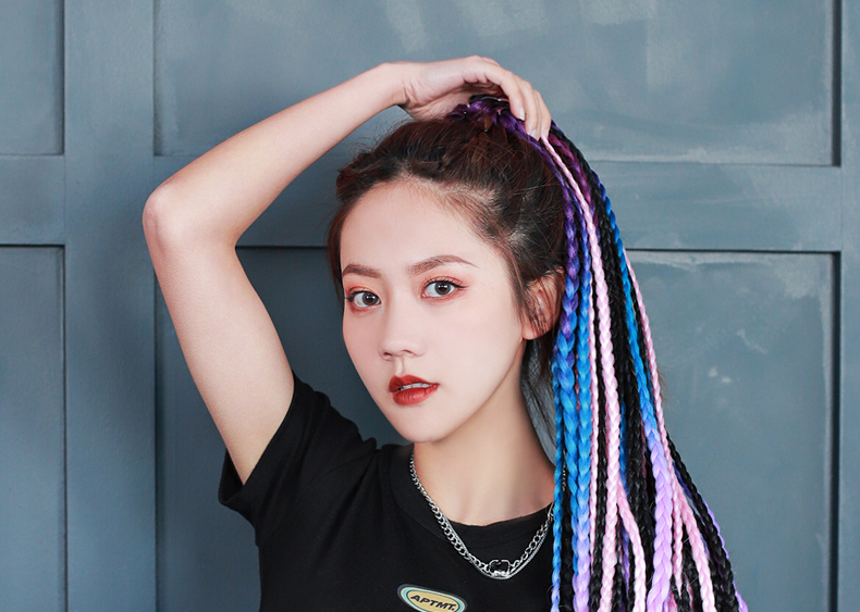 脏辫麻花辫马尾假发 脏辫假发马尾假辫子彩色渐变女麻花辫街舞嘻哈