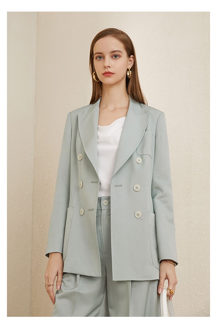 范思蓝恩 2020春装新款气质小西装女系带收腰休闲西服外套女 烟灰蓝 m