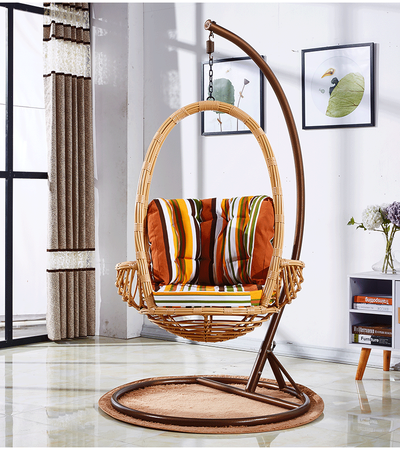藤朝收纳吊篮藤椅茶几阳台秋千摇椅室内摇椅创意家用藤编吊椅木纹款