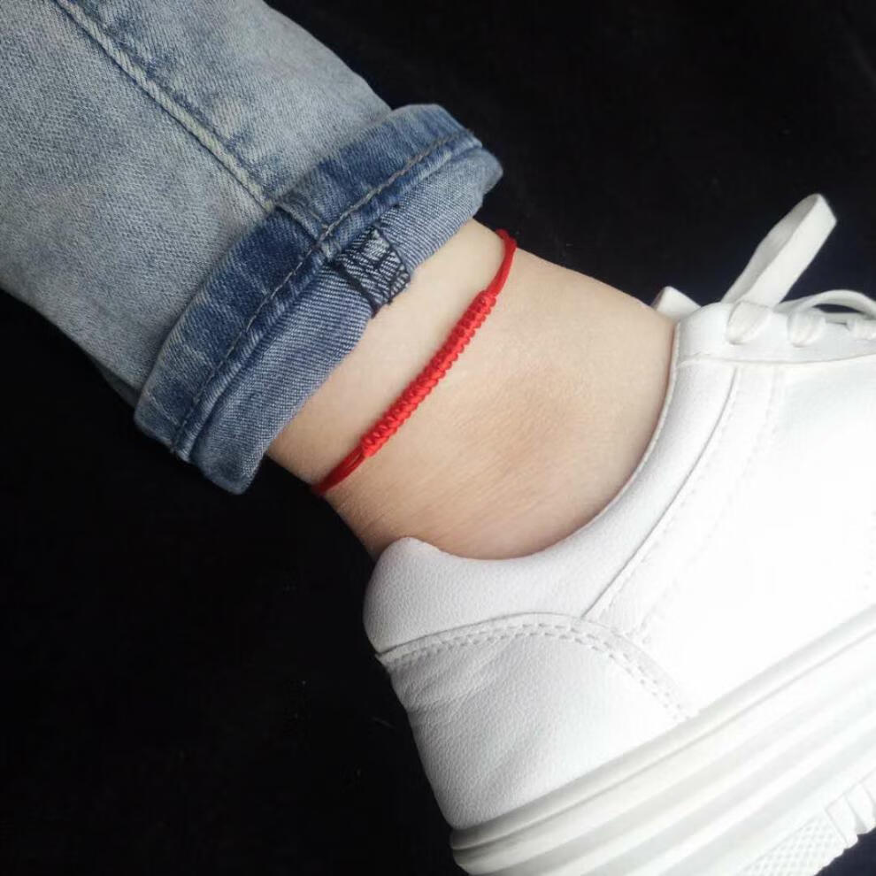 铜钱脚链本命年黑狗牙红黑绳脚链男女脚链虎头铃铛铜钱款脚链黑绳