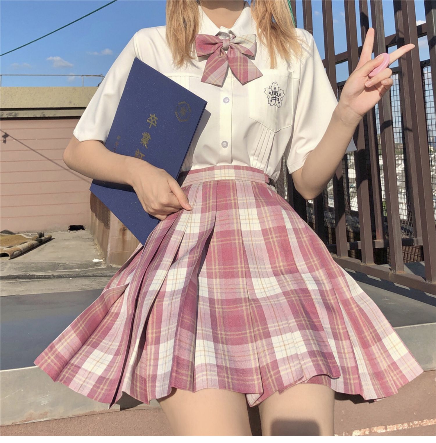 森马集团旗下棉致树莓红茶jk制服裙正版套装全套女秋冬装粉格裙子