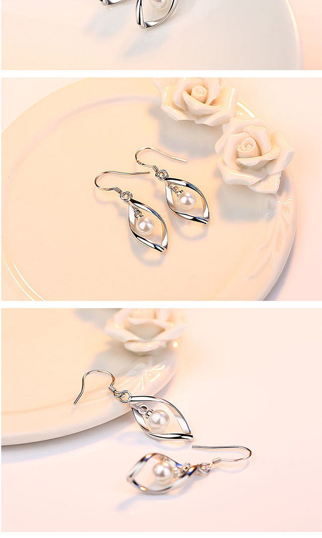 银耳环 925纯银耳环长款 新款单圈水晶耳坠银耳勾韩版耳饰防过敏 白色