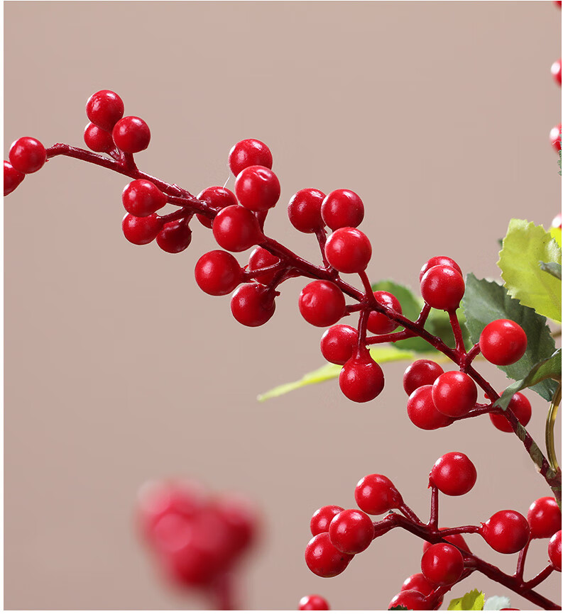 永悦仿真花带绿叶发财红果子北美冬青果青藤果假花相思豆幸运果单枝