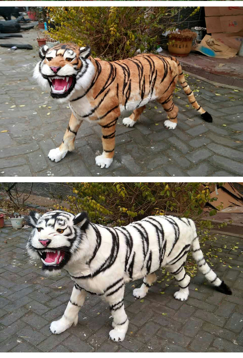 仿真老虎模型东北虎真皮毛绒动物华南虎工艺品摆件影视道具标本特大号