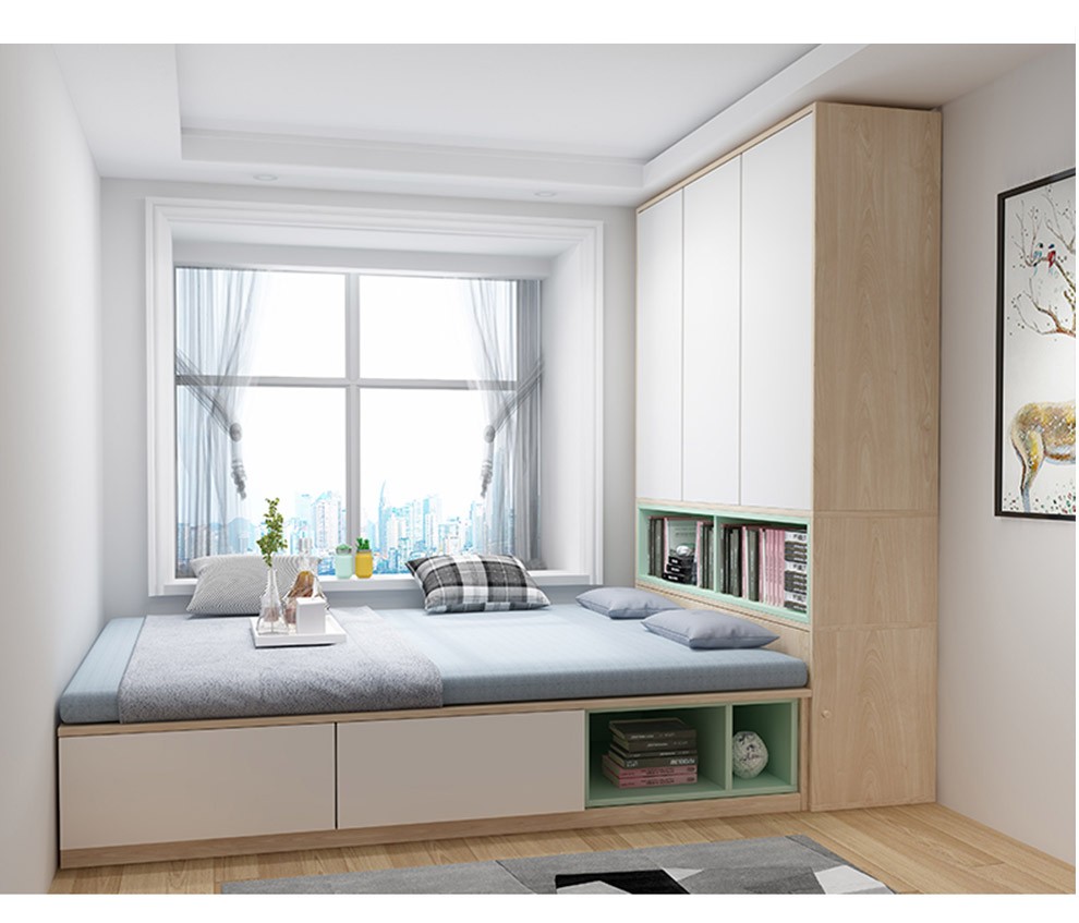 申师傅 榻榻米床北欧现代简约1.35米榻榻米床衣柜一体小户型1.