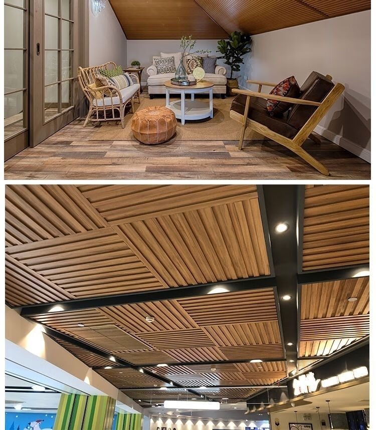 生态板木塑195长城板吊顶墙裙集成墙板免漆材料pvc扣板直纹松木每张3